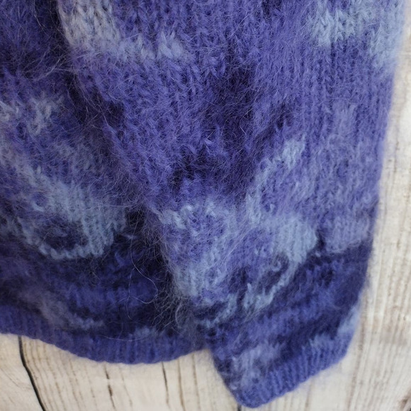 Talbots | Vintage Purple Soft & Fuzzy Mohair-Blend Hand-Knit Cardigan Sweater - Picture 7 of 14